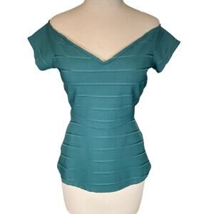 G by Guess Size Large Hunter Green Off The Shoulder Body Wrap Peplum Sexy Top